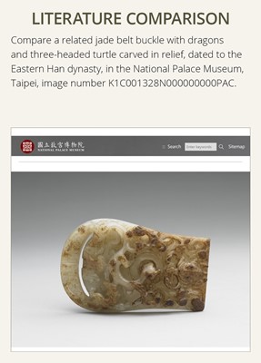 Lot 90 - A CELADON AND RUSSET JADE ‘FOUR GUARDIANS’ BELT, EASTERN HAN DYNASTY