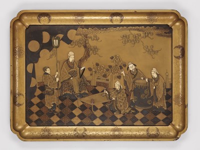 Lot 265 - A LARGE IVORY-INLAID GOLD LACQUER MARRIAGE TRAY