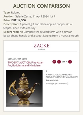 Lot 6 - A SILVER-APPLIED BRONZE RITUAL TEAPOT