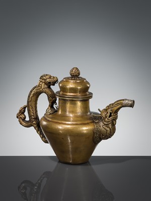 Lot 6 - A SILVER-APPLIED BRONZE RITUAL TEAPOT