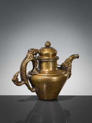 Lot 6 - A SILVER-APPLIED BRONZE RITUAL TEAPOT