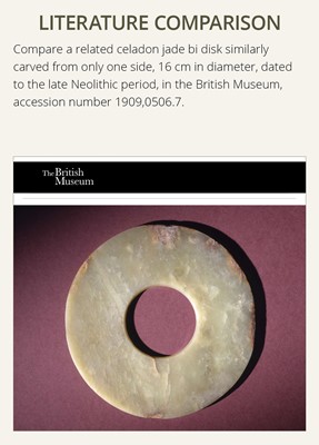 Lot 139 - A MOTTLED WHITE AND RUSSET JADE DISK, BI, QIJIA CULTURE