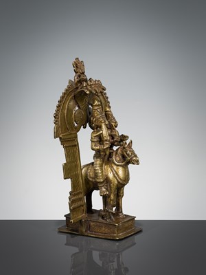 Lot 300 - A BRASS FIGURE OF KHANDOBA AND MHALSA, 18TH-19TH CENTURY