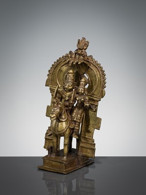 Lot 300 - A BRASS FIGURE OF KHANDOBA AND MHALSA, 18TH-19TH CENTURY