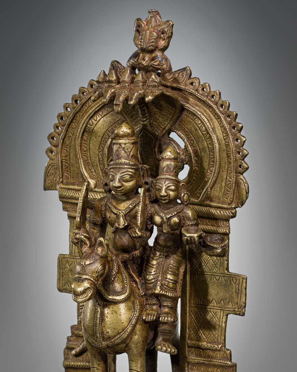 Lot 300 - A BRASS FIGURE OF KHANDOBA AND MHALSA, 18TH-19TH CENTURY