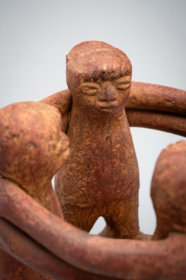 A POTTERY CIRCLE OF FRIENDS CANDLE HOLDER, NAYARIT STYLE