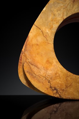 AN UNUSUALLY LARGE AND MASSIVE (15.9 KG) LIANGZHU-STYLE FOUR-TIERED YELLOW-RUSSET JADE CONG