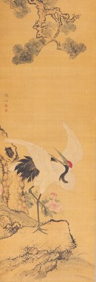 Lot 772 - A SCROLL PAINTING OF A RED-CROWNED CRANE, AFTER MORI TETSUZAN