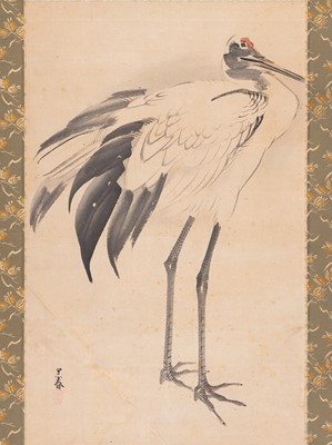 A SCROLL PAINTING OF A RED-CROWNED CRANE, AFTER MATSUMURA GOSHUN, c. 1900s