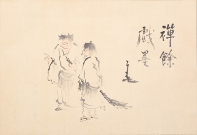 A SCROLL PAINTING OF KANZAN AND JITTOKU, AFTER SENGAI GIBON, c. 1900s