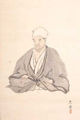 A SCROLL PAINTING OF A MEDITATING MONK, AFTER MATSUMURA GOSHUN, c. 1900s