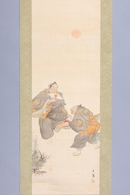 A SCROLL PAINTING OF MANZAI PERFORMERS, c. 1900s