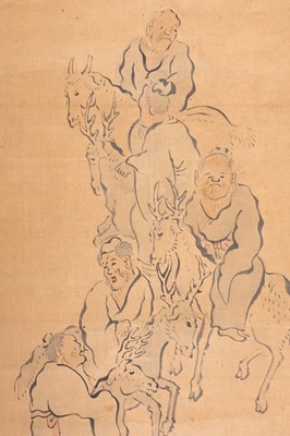 A SCROLL PAINTING OF DEITIES RIDING ANTLERS, c. 1900s