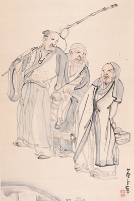 A SCROLL PAINTING OF THE THREE LAUGHERS OF THE TIGER RAVINE, AFTER NAGASAWA ROSETSU, c. 1920s