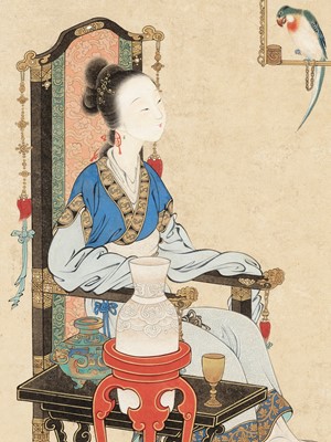 Lot 122 - ‘LADY AND PARROT’, BY XU CAO (1899-1961)