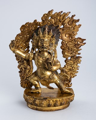 Lot 1480 - A GILT BRONZE FIGURE OF VAJRAPANI, 19TH CENTURY