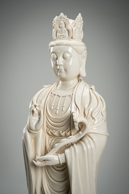 A LARGE DEHUA PORCELAIN FIGURE OF GUANYIN, HE CHAOZONG MARK