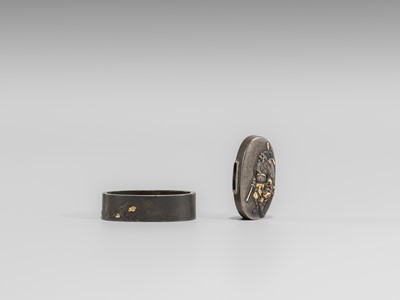 Lot 580 - NARA TOSHINAGA: A NARA SCHOOL SILVER FUCHI AND KASHIRA WITH SHOKI AND ONI