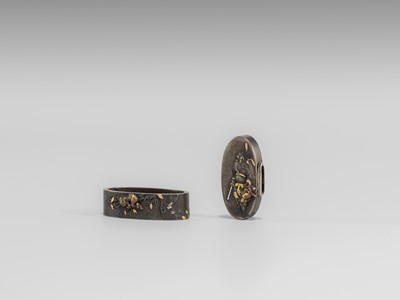 Lot 580 - NARA TOSHINAGA: A NARA SCHOOL SILVER FUCHI AND KASHIRA WITH SHOKI AND ONI