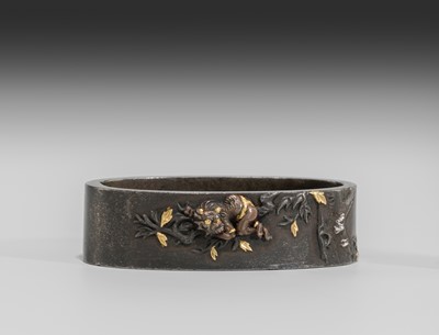 Lot 580 - NARA TOSHINAGA: A NARA SCHOOL SILVER FUCHI AND KASHIRA WITH SHOKI AND ONI