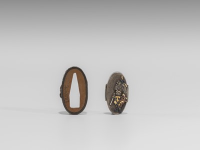 Lot 580 - NARA TOSHINAGA: A NARA SCHOOL SILVER FUCHI AND KASHIRA WITH SHOKI AND ONI