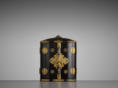 Lot 160 - A LACQUERED WOOD TRAVELING SHRINE, ZUSHI, WITH FOLDING DOORS AND GILT APPLICATIONS