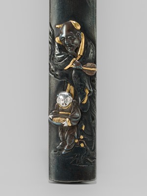 Lot 577 - MIZUMI: A HAMANO SCHOOL SHIBUICHI KOZUKA WITH TSURU SENNIN AND ATTENDANT