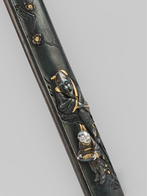 Lot 577 - MIZUMI: A HAMANO SCHOOL SHIBUICHI KOZUKA WITH TSURU SENNIN AND ATTENDANT