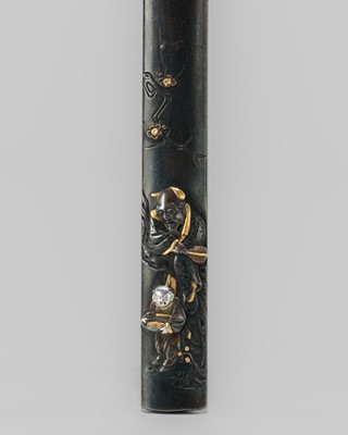 Lot 577 - MIZUMI: A HAMANO SCHOOL SHIBUICHI KOZUKA WITH TSURU SENNIN AND ATTENDANT