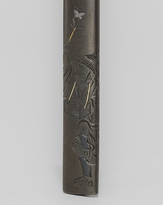 Lot 1601 - KOJU: A SHIBUICHI KOZUKA WITH A NEW YEAR’S STREET VENDOR