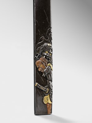 Lot 586 - A FINE SHIBUICHI KOZUKA DEPICTING OMORI HIKOSHICHI