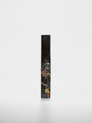 Lot 586 - A FINE SHIBUICHI KOZUKA DEPICTING OMORI HIKOSHICHI