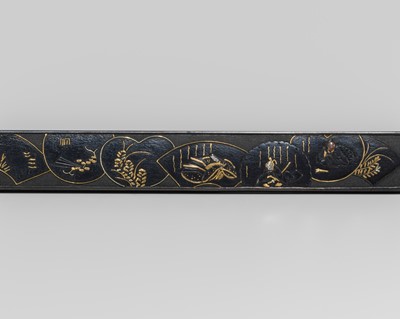 Lot 578 - A SHIBUICHI KOZUKA WITH SEVEN ORNATE FAN PAINTINGS