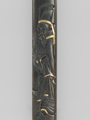 Lot 1609 - HAMANO HARUYOSHI: A FINE HAMANO SCHOOL SHIBUICHI KOZUKA OF JUROJIN AND HIS DEER