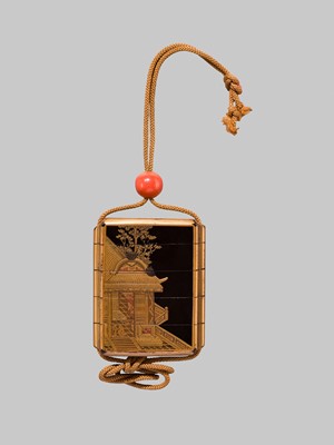 Lot 215 - A BLACK AND GOLD LACQUER FOUR-CASE INRO