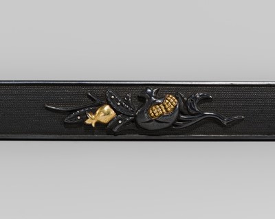 Lot 573 - A FINE GOTO SCHOOL SHAKUDO KOZUKA WITH POMEGRANATES