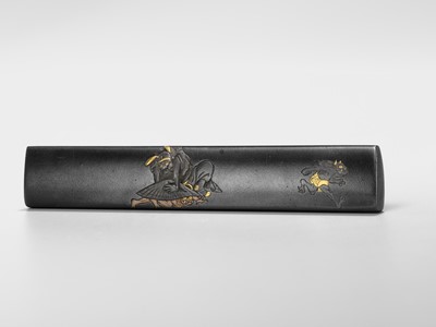 Lot 574 - AN AMUSING SHAKUDO AND SHIBUICHI KOZUKA WITH SHOKI AND ONI DEMONS