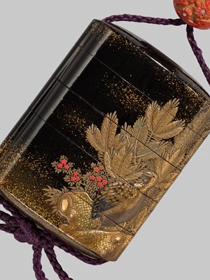 SHUN’YO: A FINE INLAID FOUR-CASE LACQUER INRO WITH A SEA EAGLE AND A QUAIL, AFTER A DESIGN BY HANABUSA ITCHO