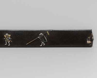 Lot 591 - A RARE SHIBUICHI KOZUKA WITH SAMURAI RATS IMITATING A DAIMYO PROCESSION