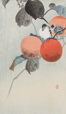 Lot 290 - OHARA KOSON: NUTHATCH ATOP A PERSIMMON