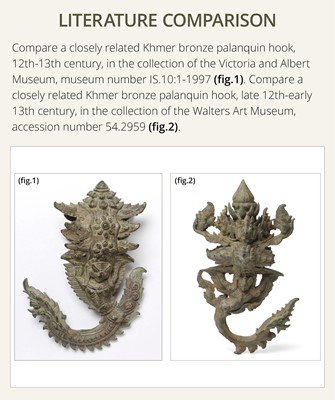 Lot 264 - A BRONZE PALANQUIN HOOK, KHMER EMPIRE, 12TH-13TH CENTURY