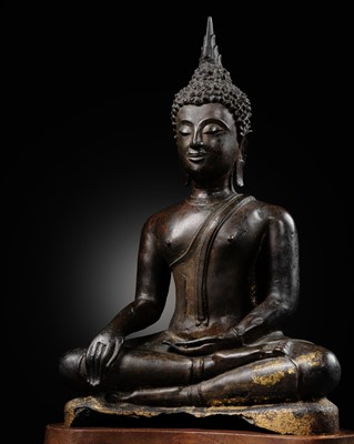 Lot 426 - A FINE BRONZE FIGURE OF BUDDHA SHAKYAMUNI, SUKHOTHAI KINGDOM, 15TH-16TH CENTURY