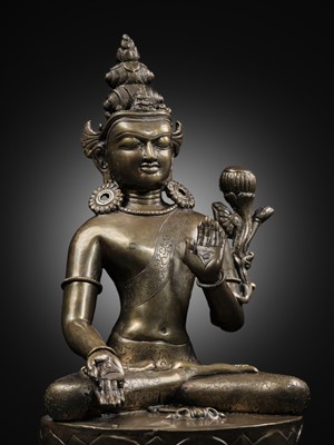 Lot 995 - A BRONZE FIGURE OF PADMAPANI LOKESHVARA, SWAT STYLE, 19TH TO FIRST HALF OF 20TH CENTURY