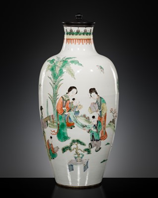 Lot 560 - A LARGE FAMILLE VERTE BALUSTER VASE, KANGXI PERIOD