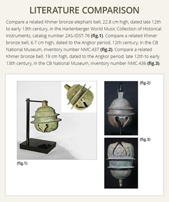 Lot 359 - A BRONZE ELEPHANT BELL, ANGKOR PERIOD