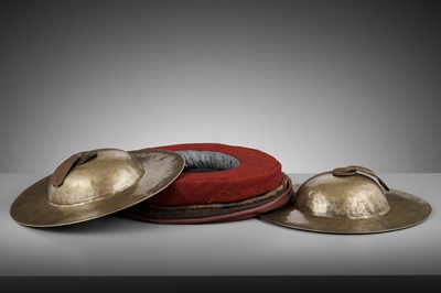 Lot 80 - A PAIR OF BRONZE CYMBALS, BO, XUANDE MARK AND PERIOD, DATED 1431