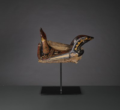 Lot 50 - A LACQUERED WOOD SADDLE, QING DYNASTY