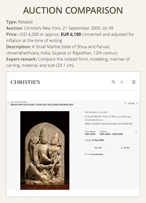 Lot 197 - A MARBLE STELE OF PARVATI, WESTERN INDIA, 11TH-12TH CENTURY