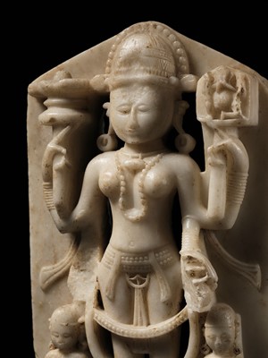 Lot 197 - A MARBLE STELE OF PARVATI, WESTERN INDIA, 11TH-12TH CENTURY