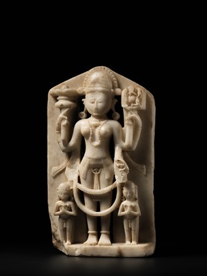 Lot 197 - A MARBLE STELE OF PARVATI, WESTERN INDIA, 11TH-12TH CENTURY
